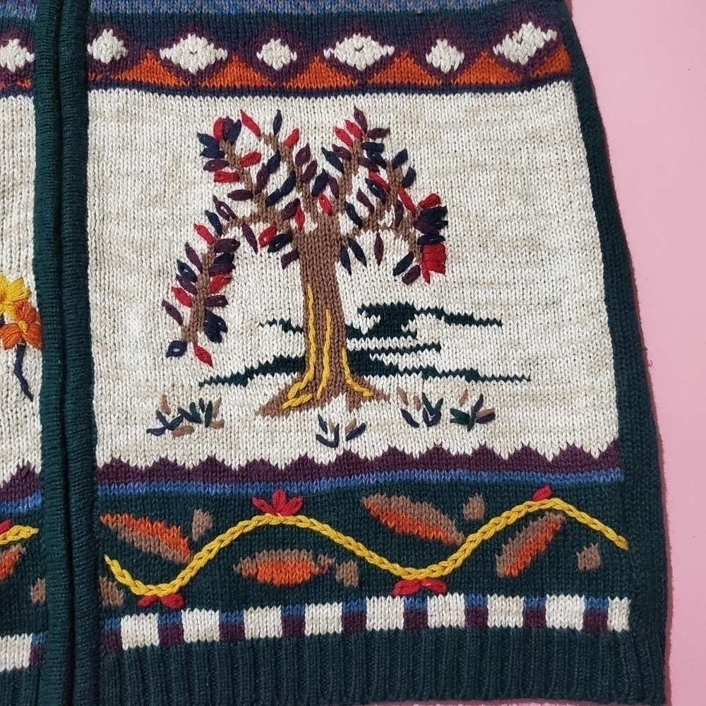 Vintage 1980s 80s Cottagecore Fall Forest Cottage Tree Leaves Gina Peters Vest - Picture 4 of 6